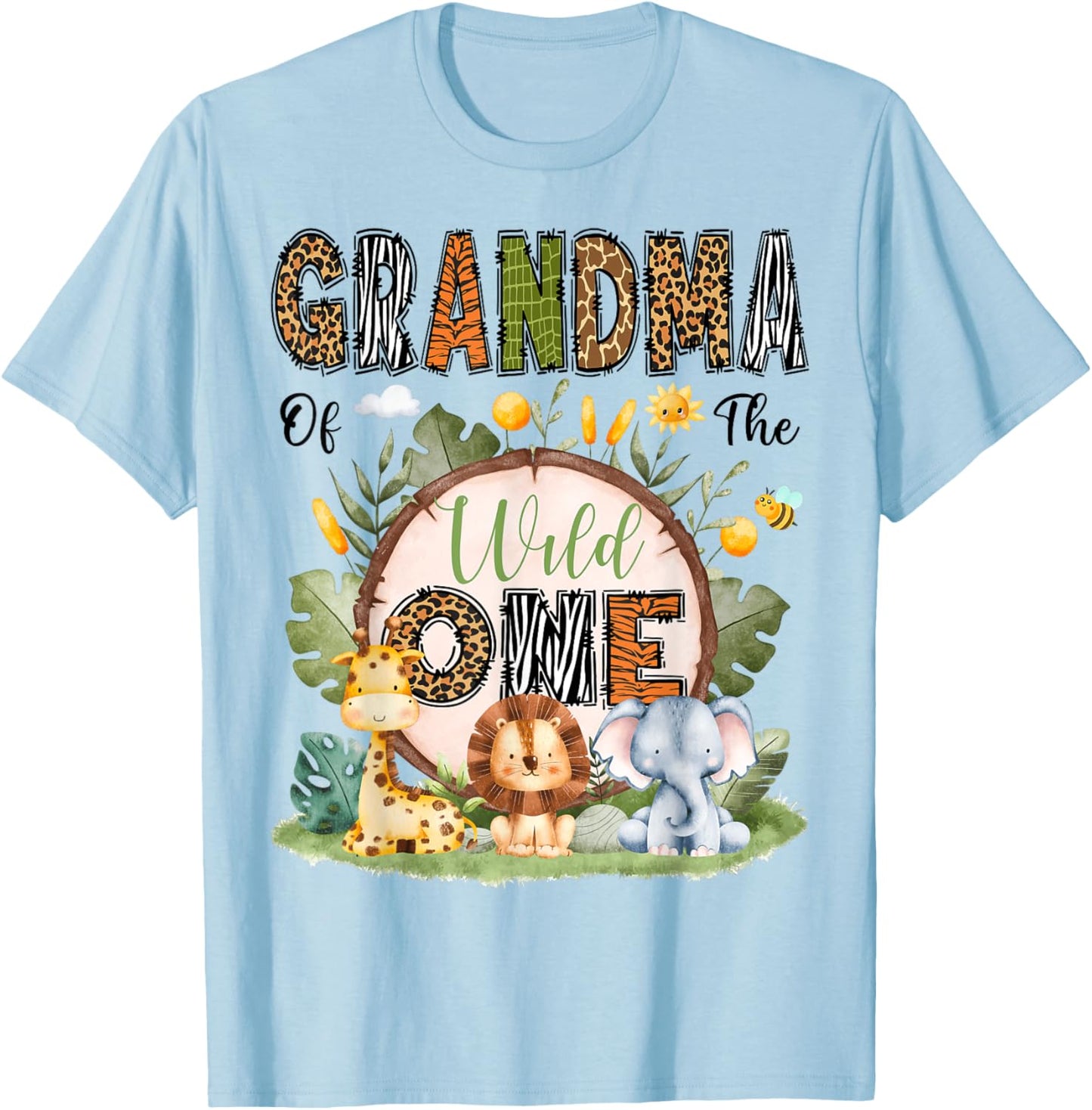 Grandma Of The Wild One 1St Birthday Boy Safari Jungle T-Shirt - T-Shirt | Light Blue