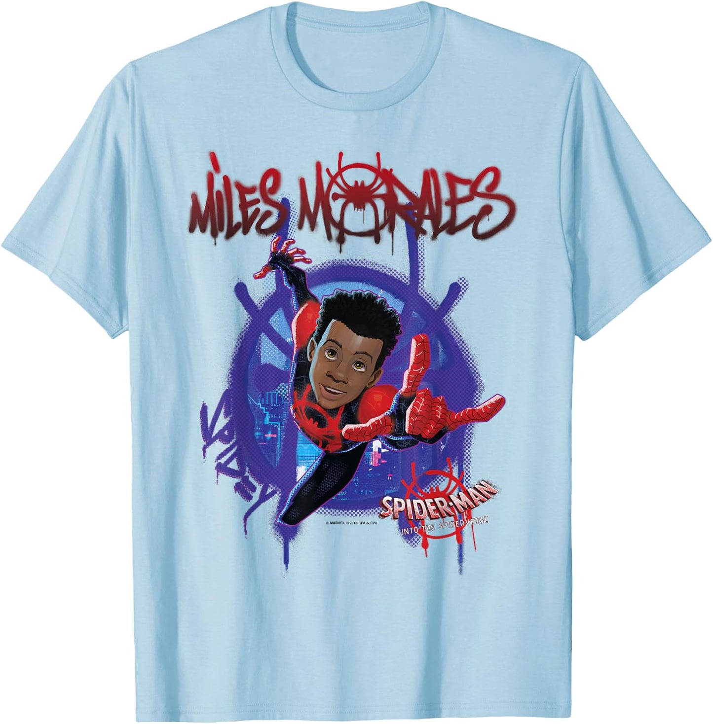 Marvel Spider-Man Spiderverse Miles Morales Splat T-Shirt - T-Shirt | Light Blue