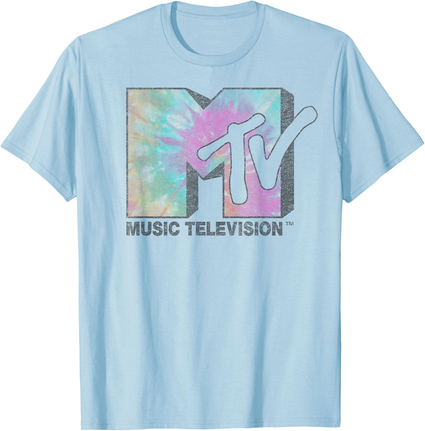 MTV Music Television Faded Tie Dye Logo Fill T-Shirt - T-Shirt | Light Blue