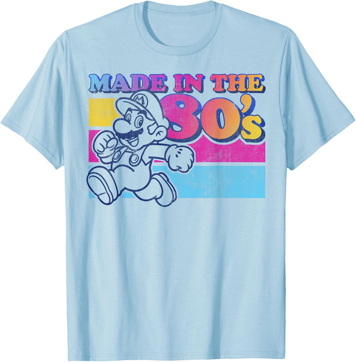 Super Mario Made in The 80's Retro Gradient Color Fade T-Shirt - T-Shirt | Light Blue