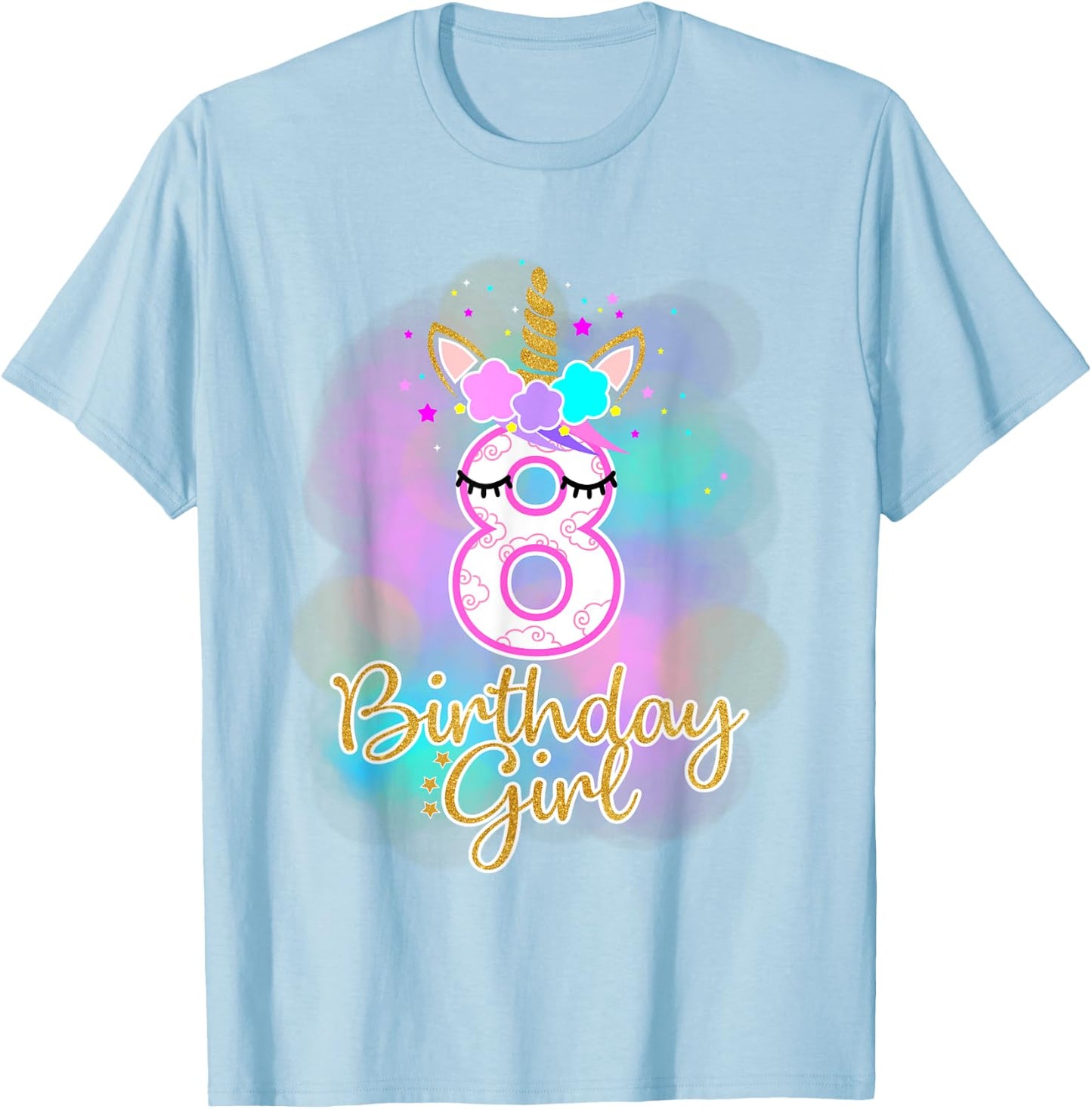 8th Unicorn Birthday Girl eight years old party gift T-Shirt - T-Shirt | Light Blue