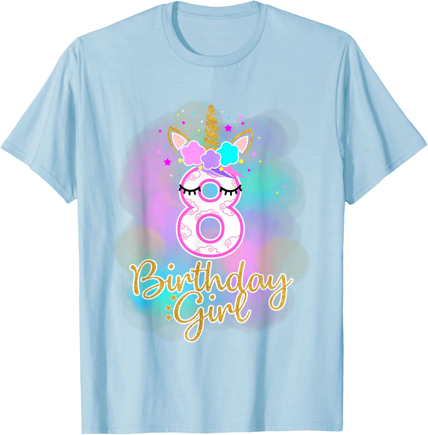 8th Unicorn Birthday Girl eight years old party gift T-Shirt - T-Shirt | Light Blue