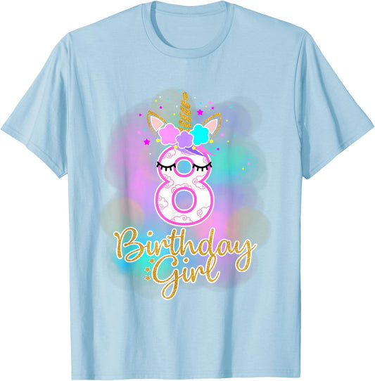 8th Unicorn Birthday Girl eight years old party gift T-Shirt - T-Shirt | Light Blue