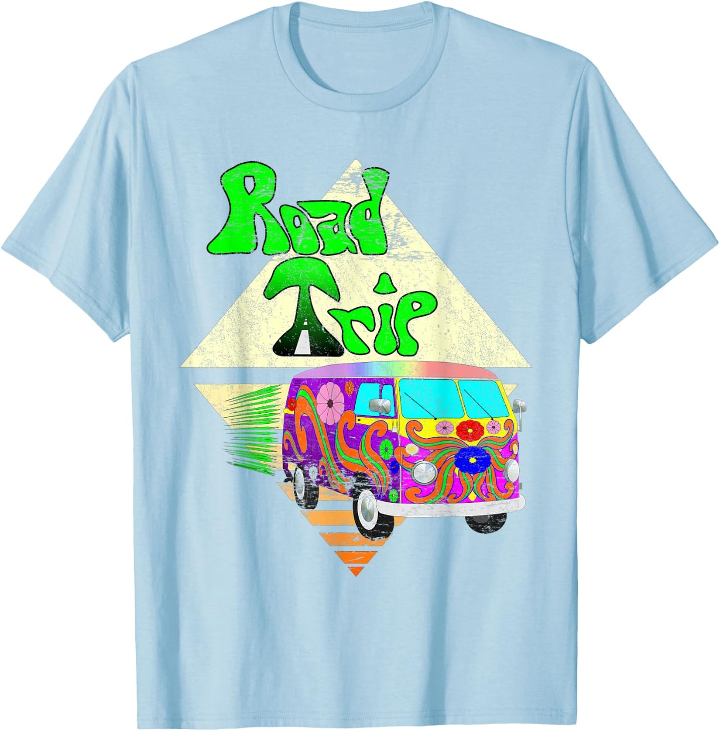 Road Trip Vacation Vintage 1960s Hippie Distressed T-Shirt - T-Shirt | Light Blue