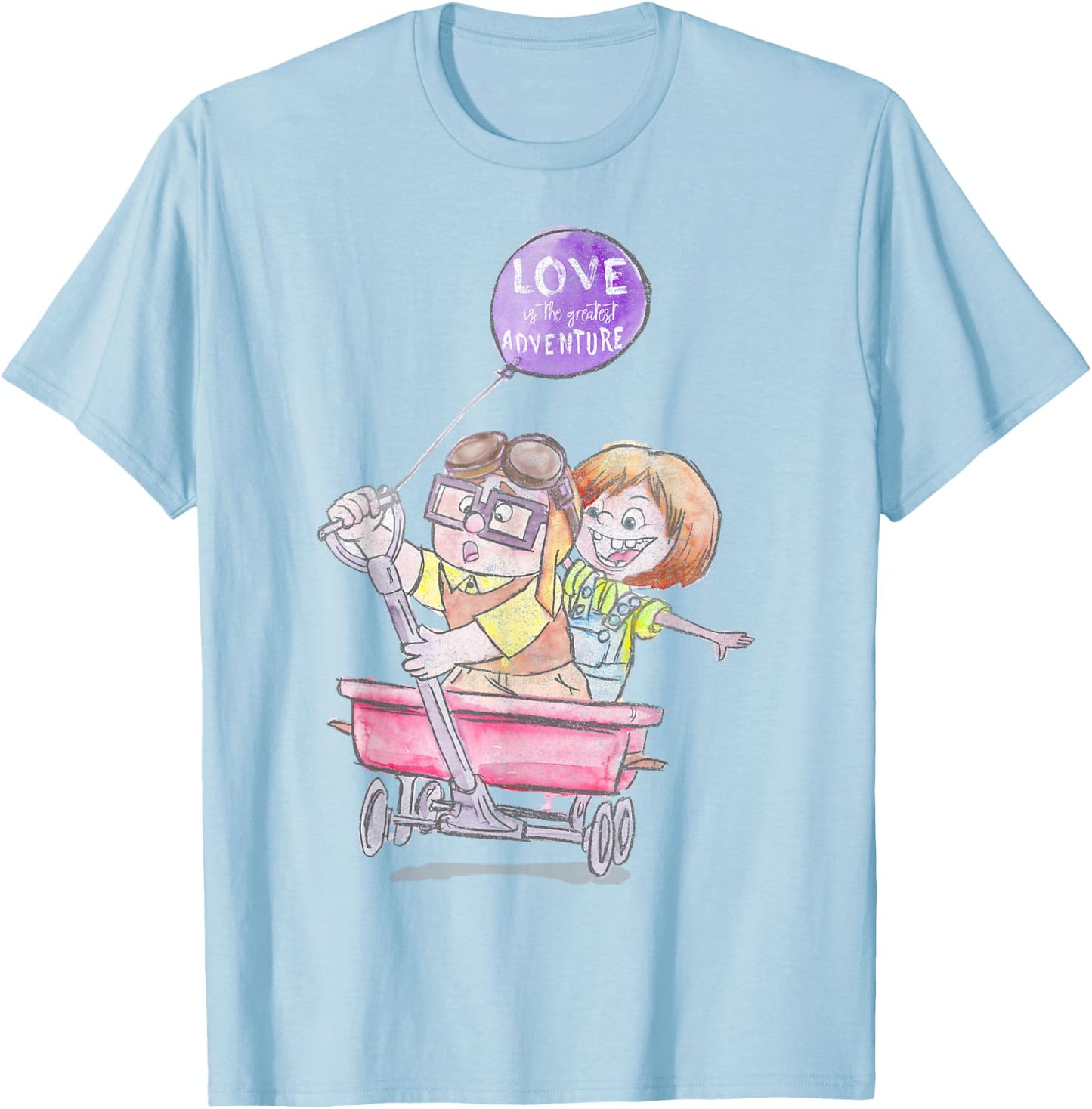 Disney Pixar Up Ellie & Carl Wagon Drawing T-Shirt - T-Shirt | Light Blue