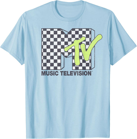 MTV Music Television Checkerboard Logo Fill Small T-Shirt - T-Shirt | Light Blue