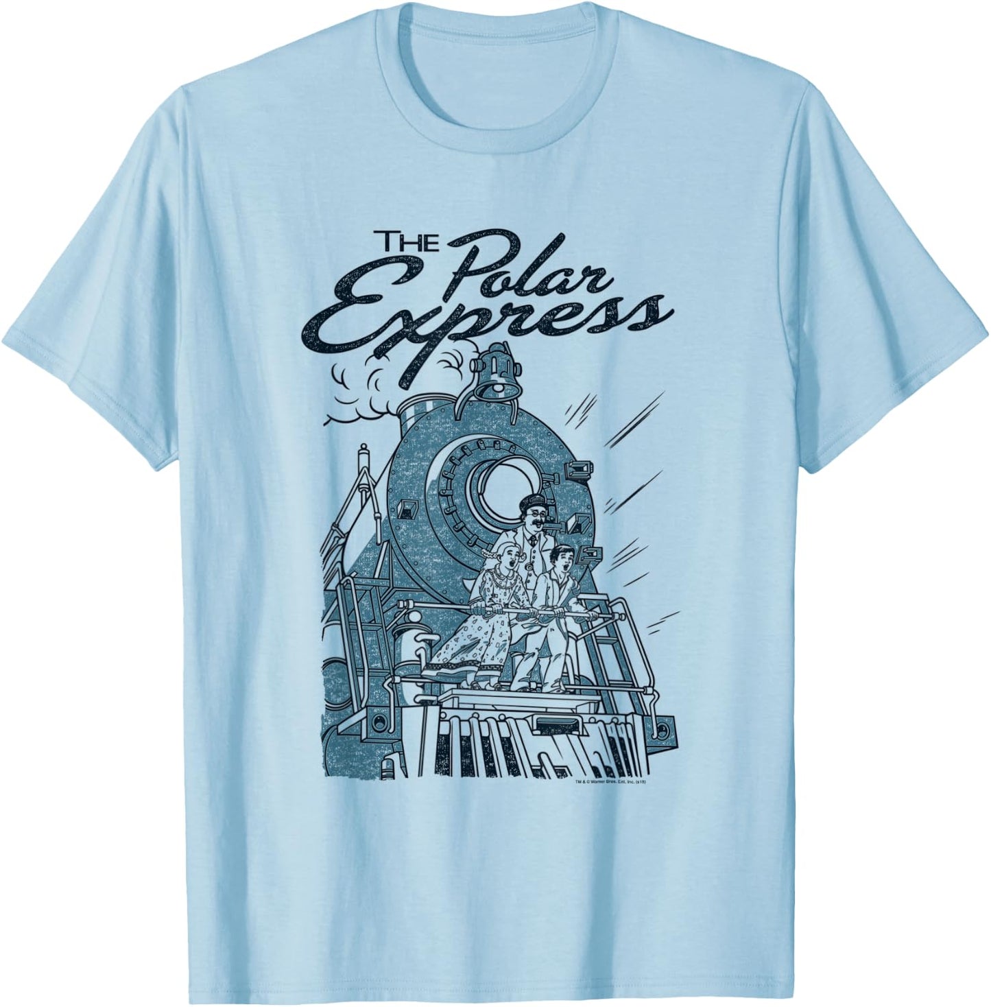 Warner Bros. Polar Express Rail Riders -Adults, Kids Silver Cartoon , Small, , Short Sleeve T-Shirt - T-Shirt | Light Blue