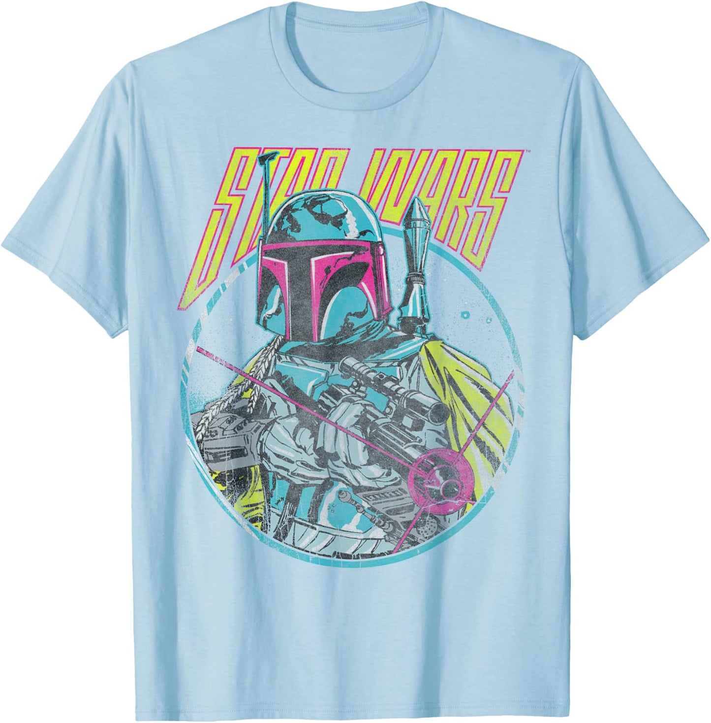 Star Wars Boba Fett Neon Blaster Vintage Graphic C2 T-Shirt - T-Shirt | Light Blue