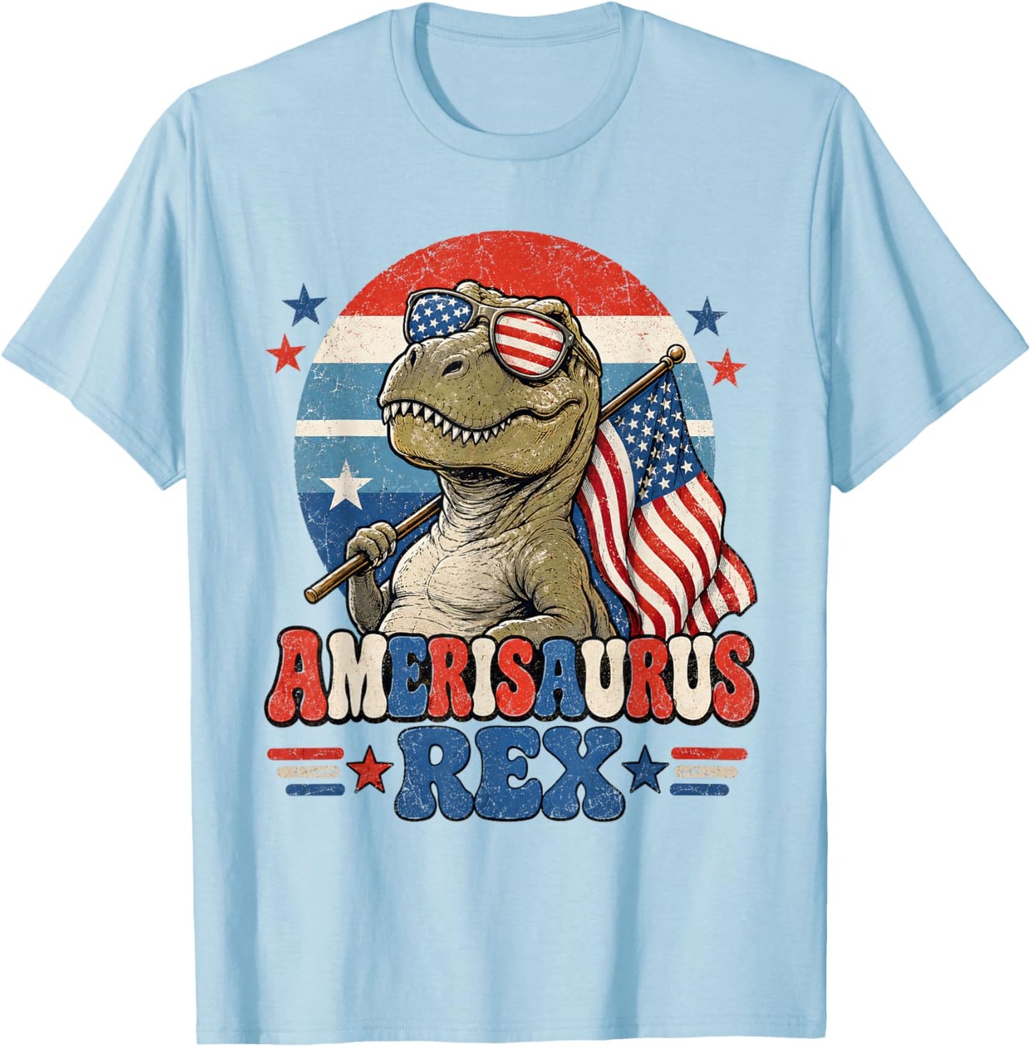 Dinosaur 4th of July T Rex Funny Amerisaurus Rex Boys Men T-Shirt - T-Shirt | Light Blue