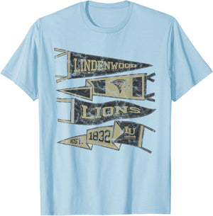 Lindenwood University Lions Distressed Pennants T-Shirt - T-Shirt | Light Blue