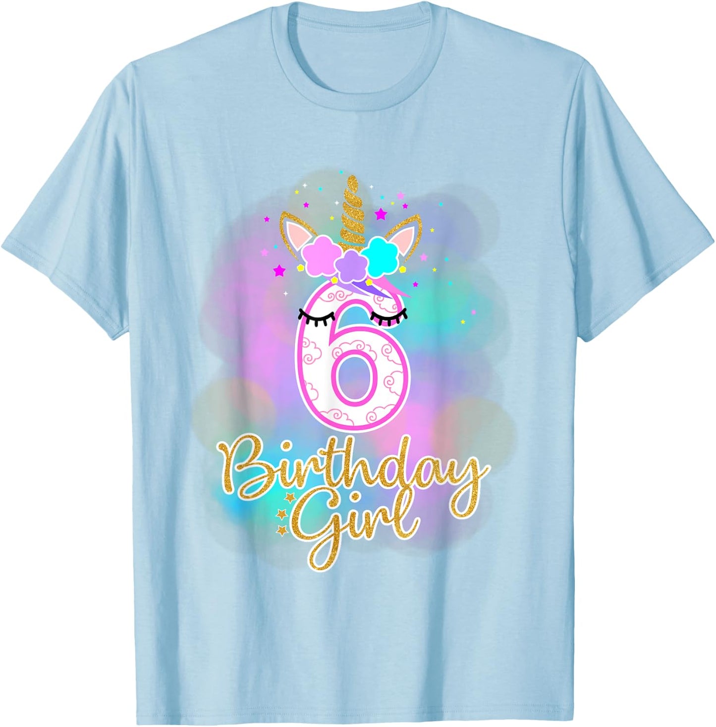 6th Unicorn Birthday girl six years old party gift T-Shirt - T-Shirt | Light Blue