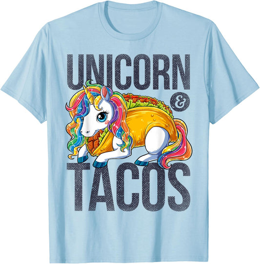 Unicorn & Tacos T Shirt Girls Kids Women Rainbow Taco Squad T-Shirt - T-Shirt | Light Blue