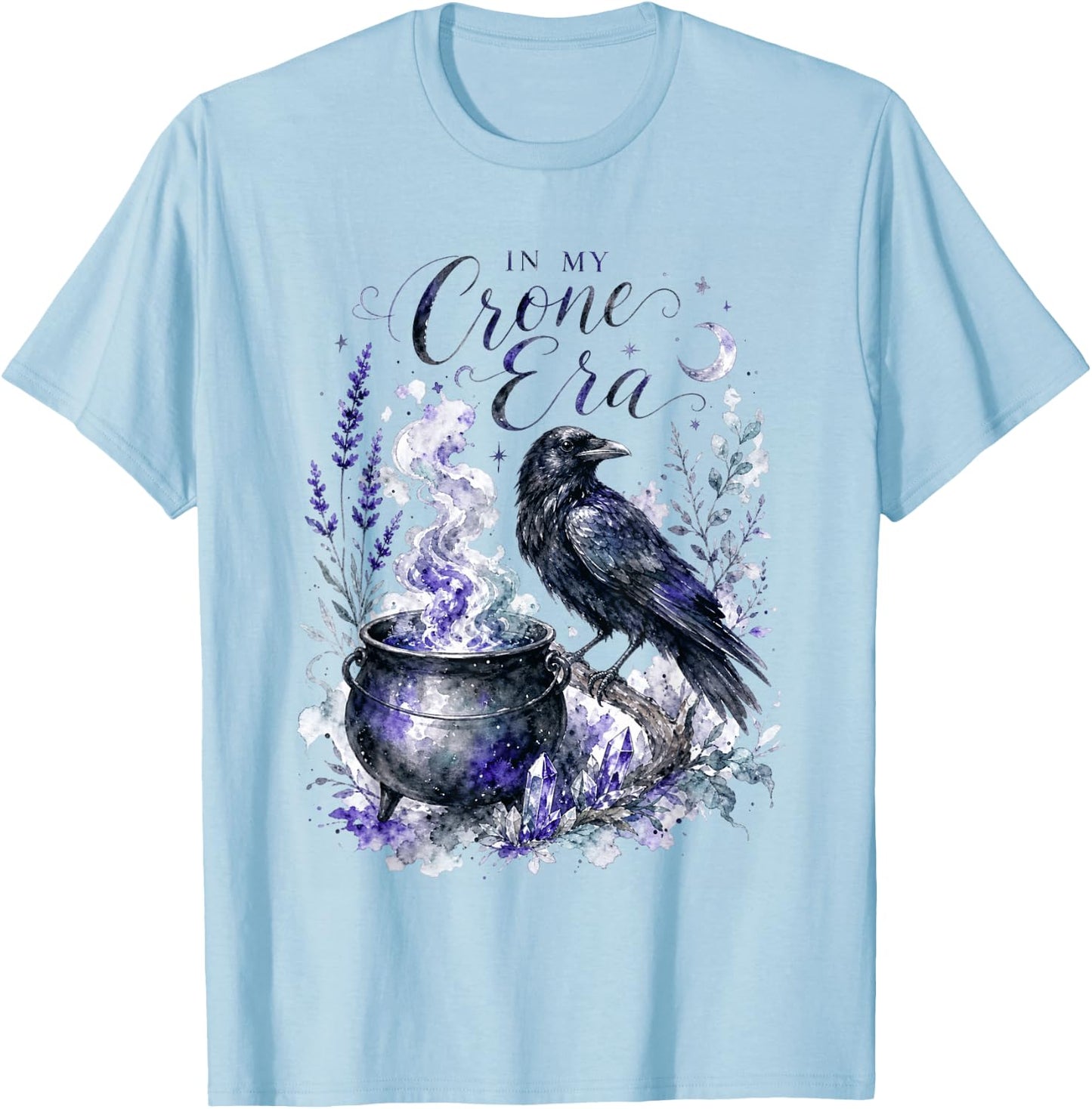 Witchy Raven Cauldron Goth Witch T-Shirt - T-Shirt | Light Blue