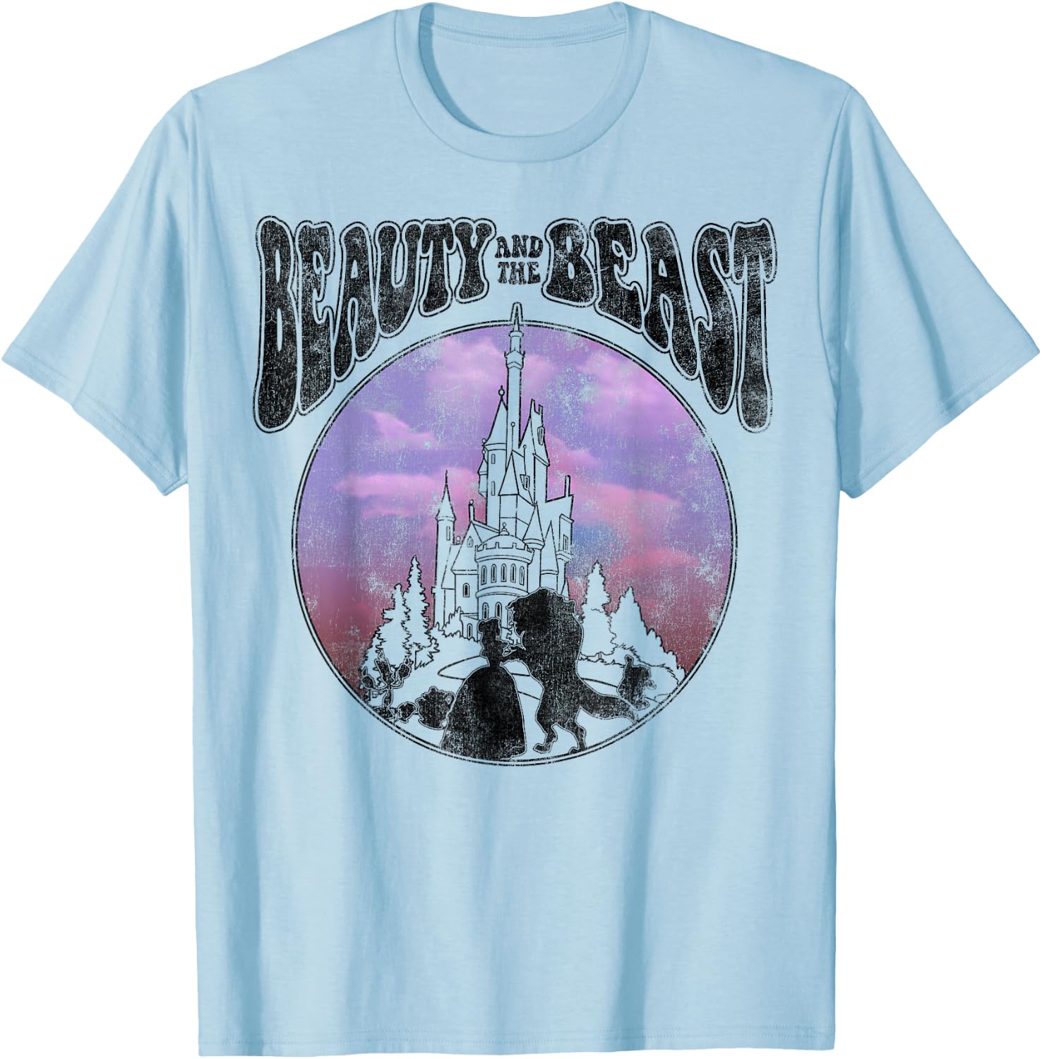 Disney Beauty and the Beast Watercolor Palace Silhouettes T-Shirt - T-Shirt | Light Blue