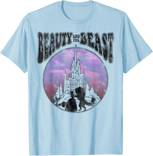 Disney Beauty and the Beast Watercolor Palace Silhouettes T-Shirt - T-Shirt | Light Blue