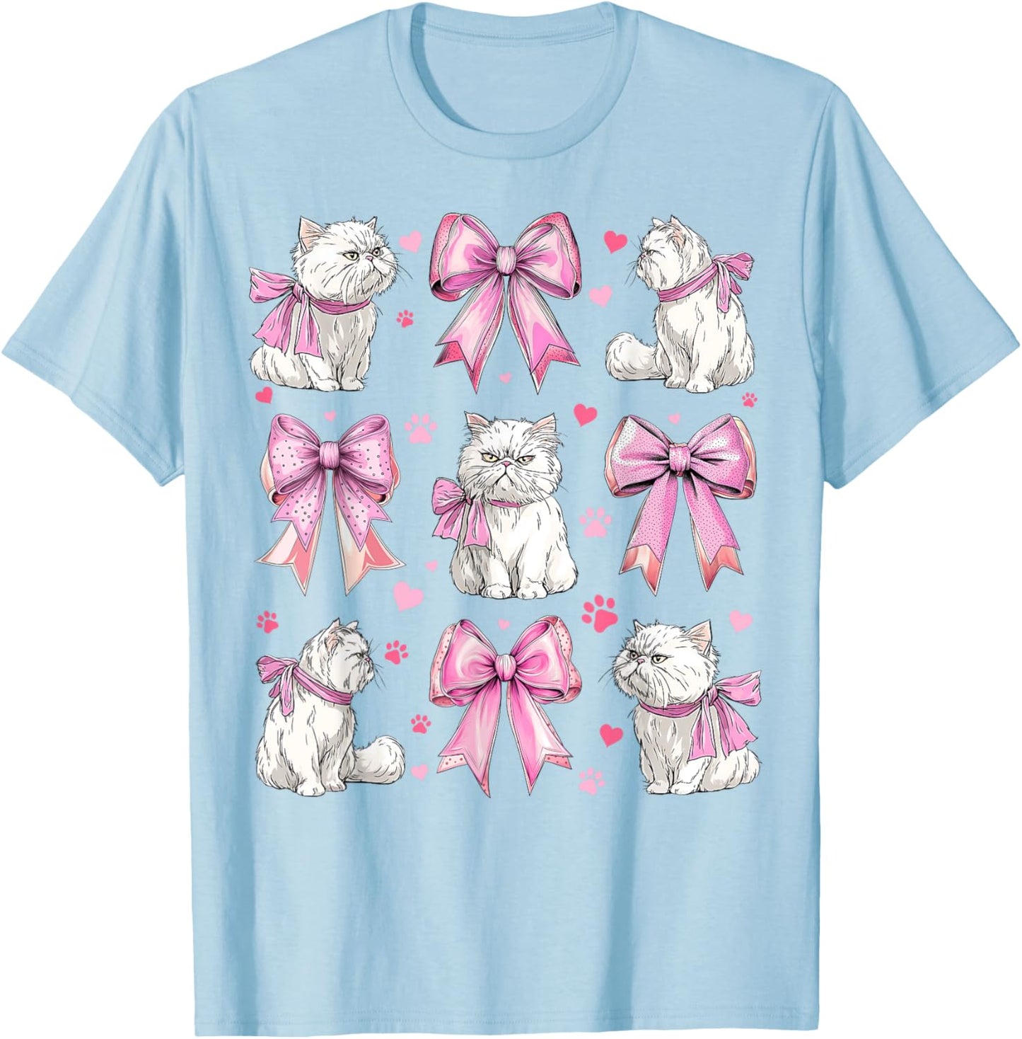 Persian Cat White Cat Pet Girl Coquette Bow Pink Mom T-Shirt - T-Shirt | Light Blue