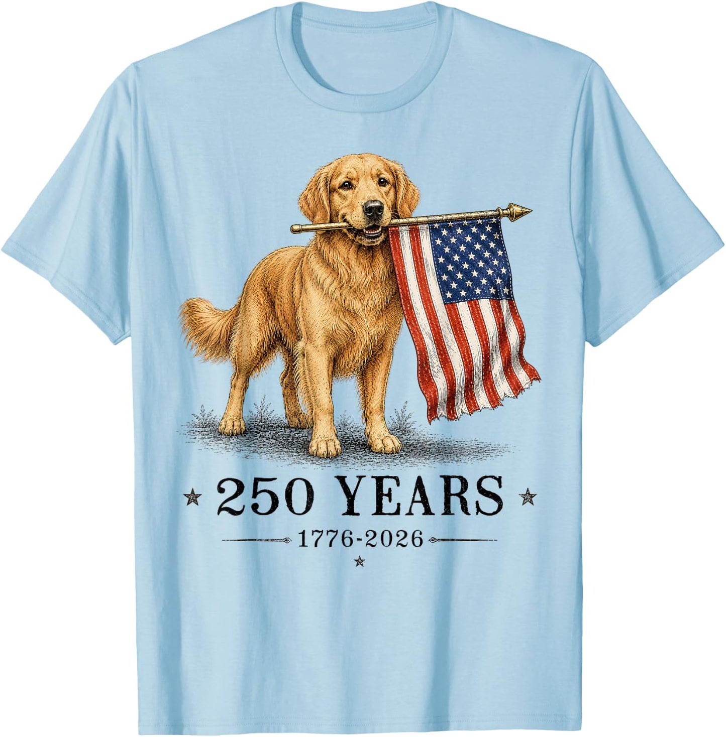Vintage Golden Retriever Patriotic Dog 250 Years 1776 2026 T-Shirt - T-Shirt | Light Blue