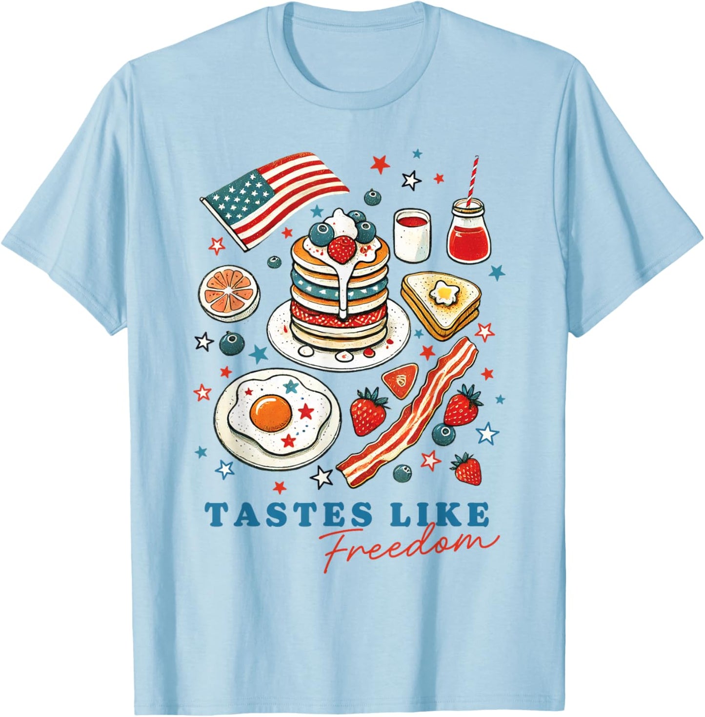 Tastes Like Freedom American Breakfast USA US Flag T-Shirt - T-Shirt | Light Blue