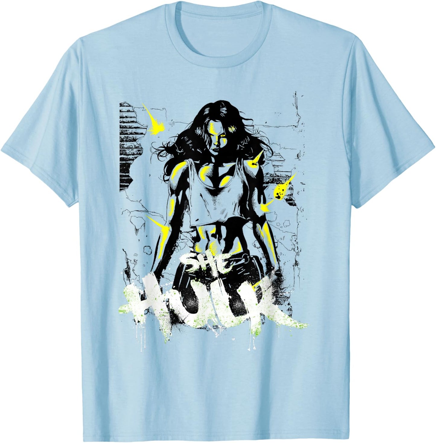 Marvel She-Hulk The Savage Green Neon Brick Splat T-Shirt - T-Shirt | Light Blue