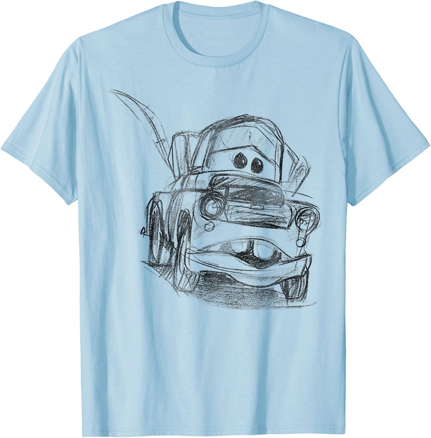 Disney Pixar Cars Mater Illustrated Line Art Sketch Portrait T-Shirt - T-Shirt | Light Blue