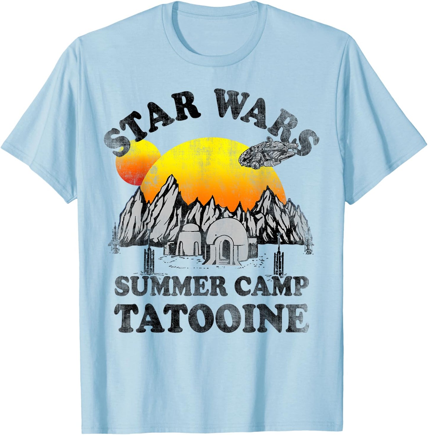 Star Wars Tatooine Summer Camp Igloo Sunrise Retro T-Shirt - T-Shirt | Light Blue