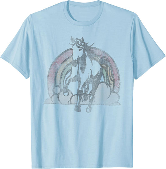 Retro Rainbow Horse Vintage Faded T-Shirt - T-Shirt | Light Blue