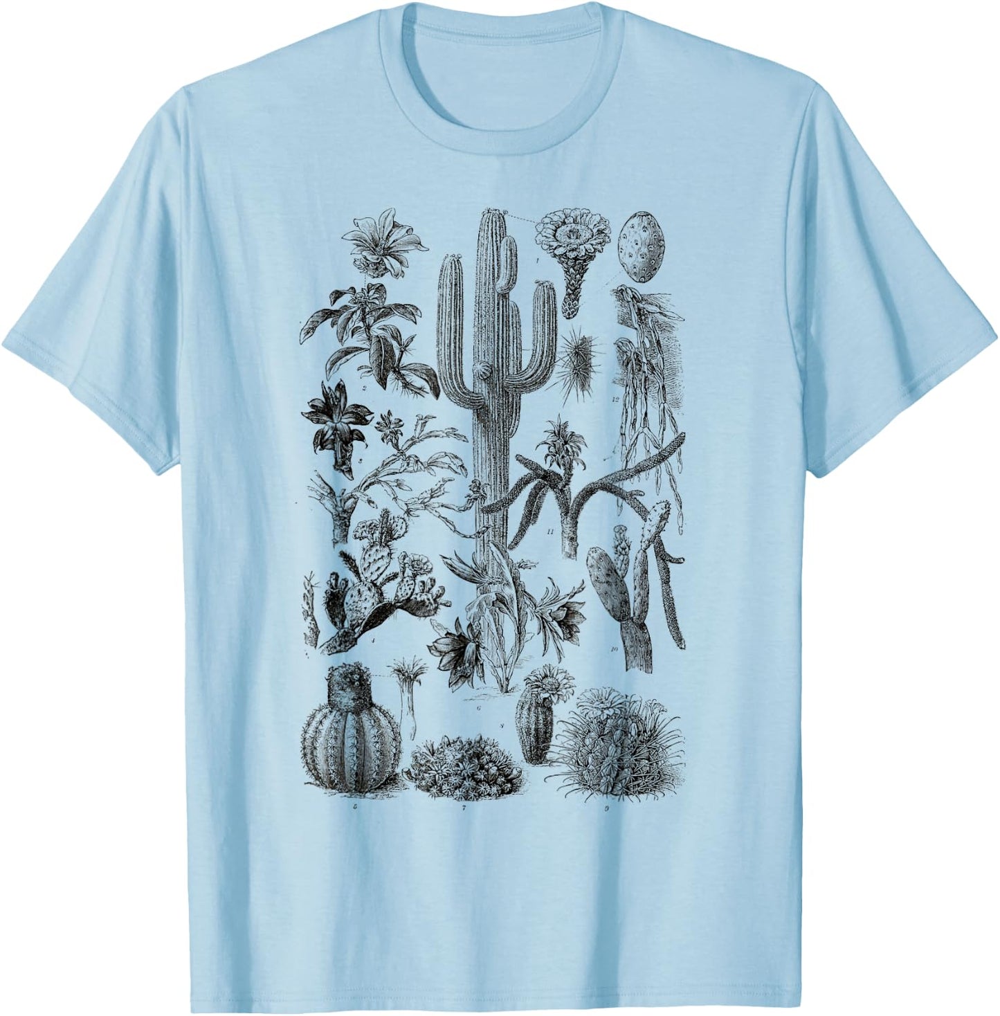 Vintage Cactus Chart Botanical Saguaro Cactus retro Desert T-Shirt - T-Shirt | Light Blue