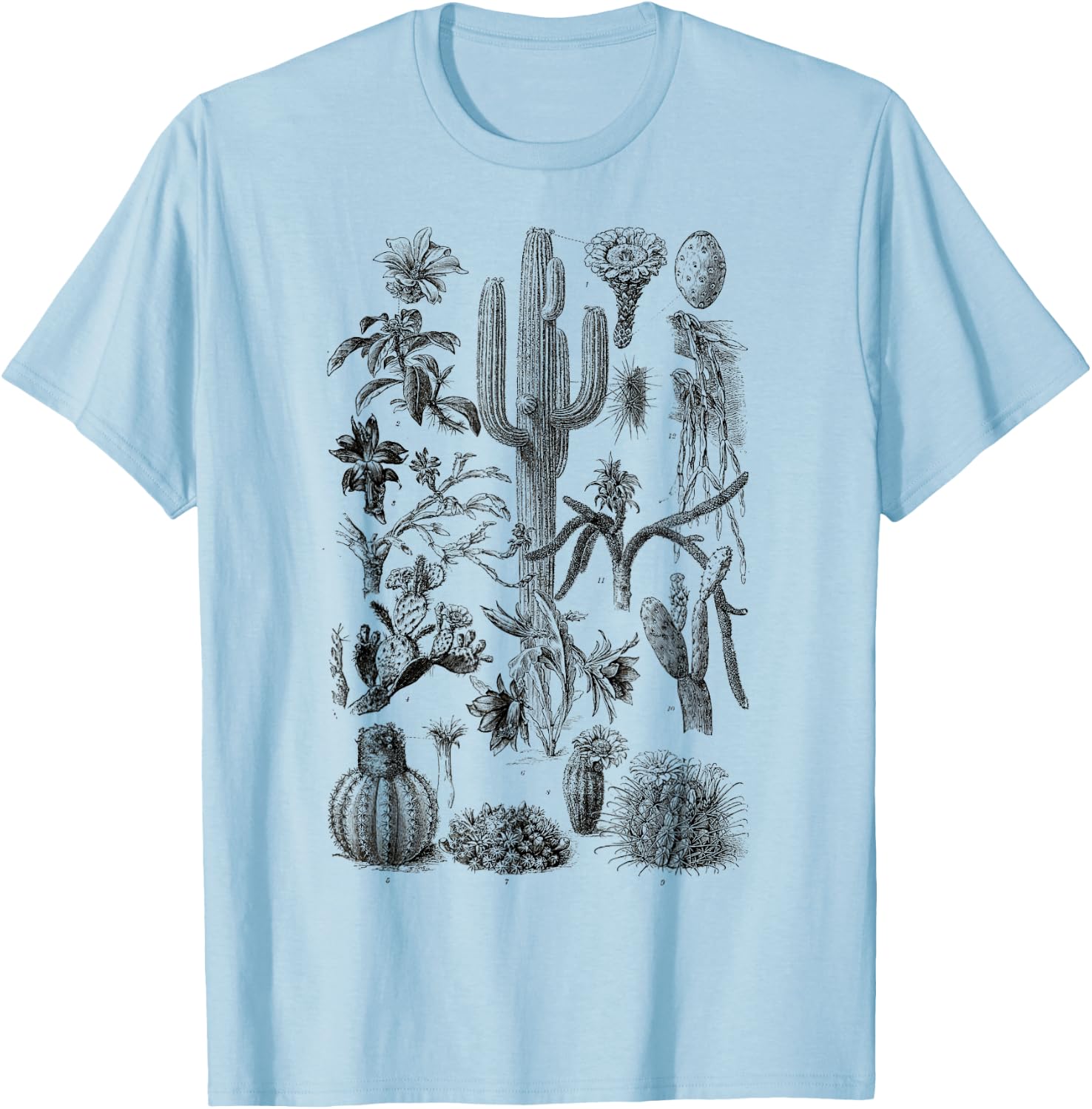 Vintage Cactus Chart Botanical Saguaro Cactus retro Desert T-Shirt - T-Shirt | Light Blue