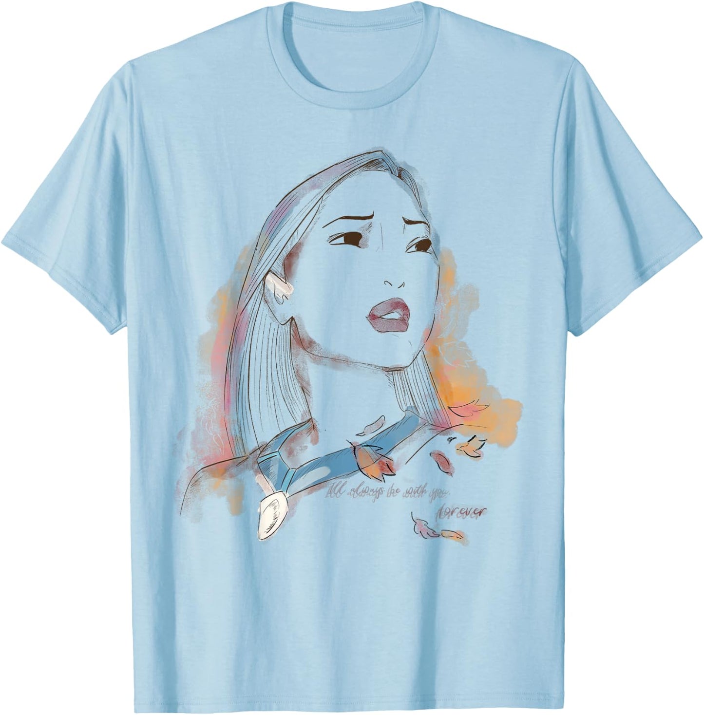 Disney Pocahontas Watercolor Portrait Quote Graphic T-Shirt - T-Shirt | Light Blue