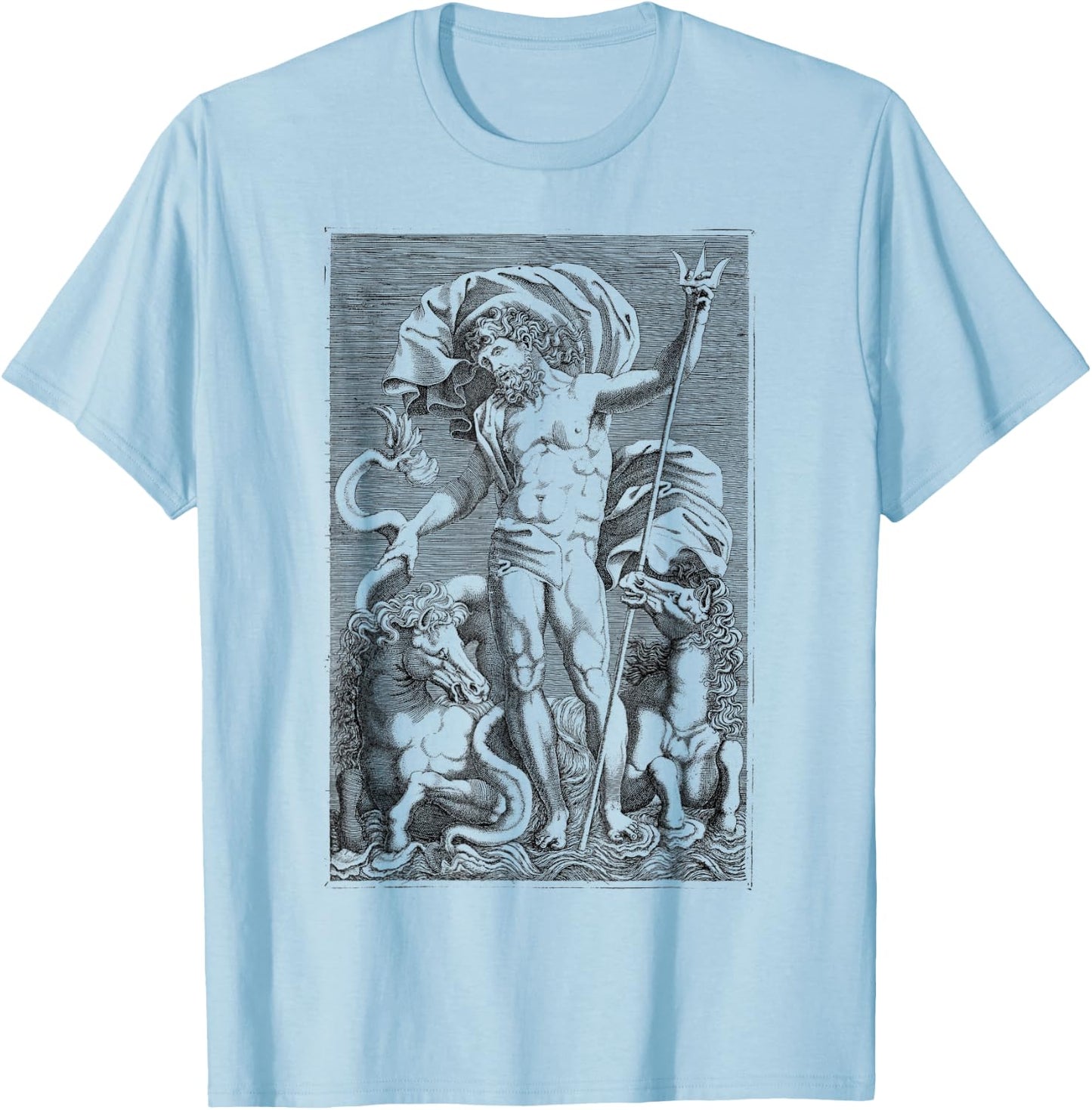 Poseidon Trident Greek God Mythology Sea Horses T-Shirt - T-Shirt | Light Blue