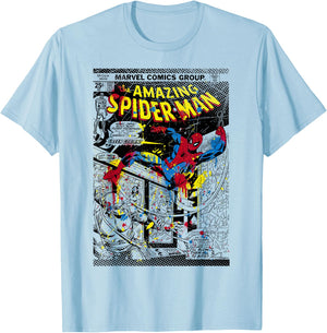 Marvel Spider-Man Classic Retro Paint Splat Comic T-Shirt - T-Shirt | Light Blue