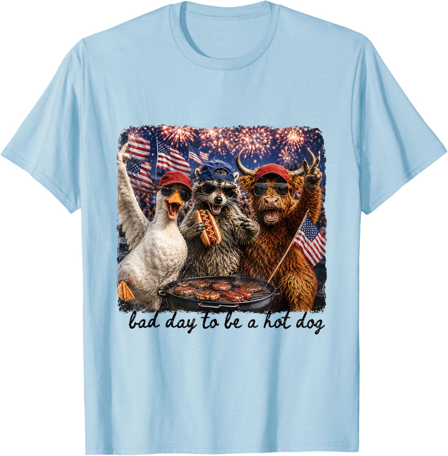Bad Day to Be A Hot Dog Funny 4th of July BBQ Party T-Shirt - T-Shirt | Light Blue