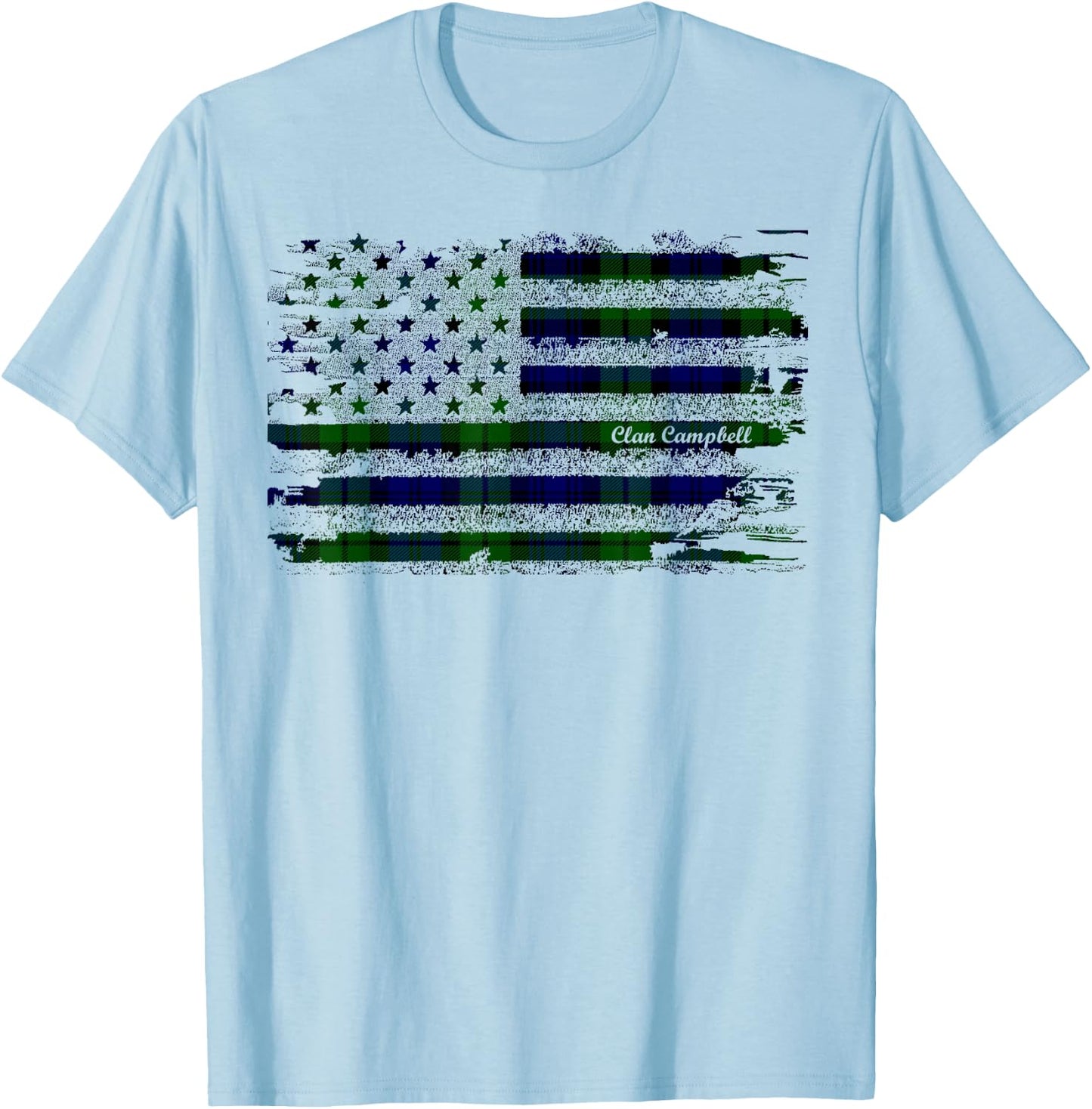 Campbell American Flag Scottish Clan T-Shirt - T-Shirt | Light Blue