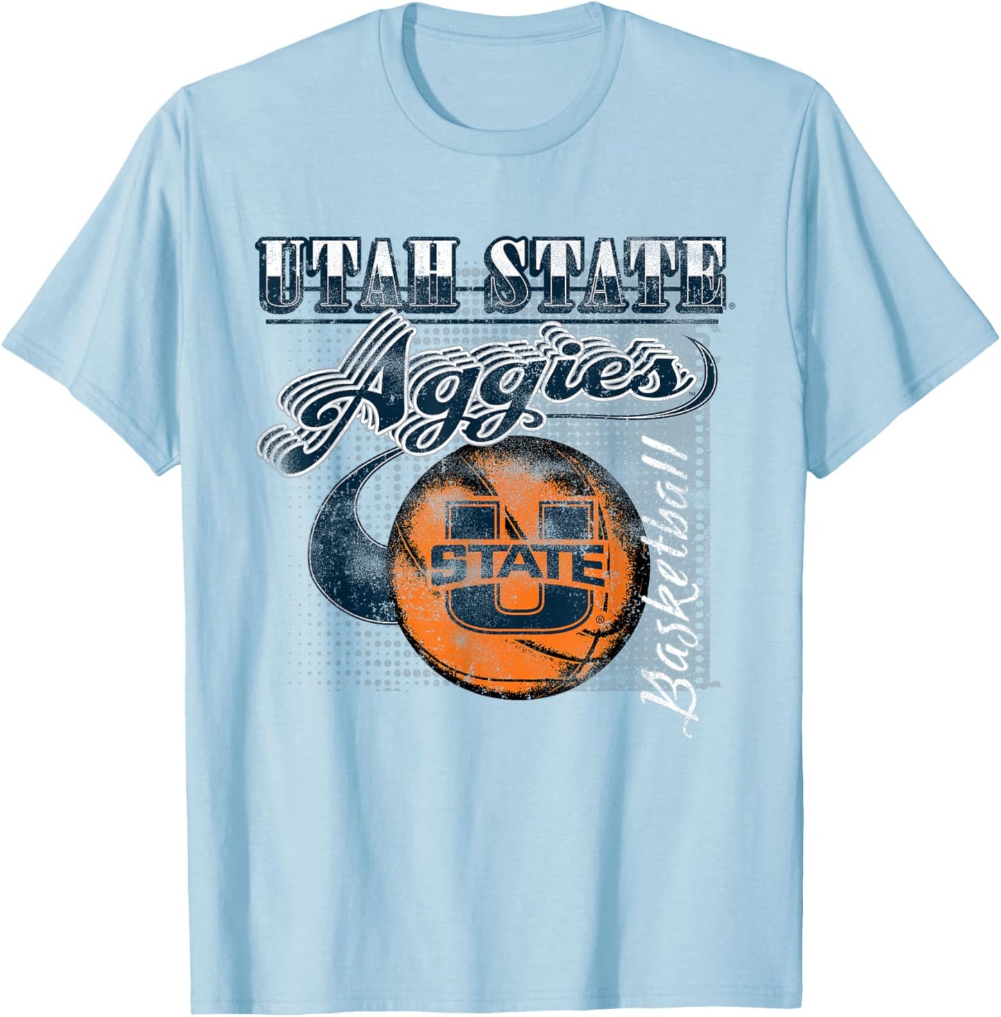 Utah State Aggies Basketball Retro Gray Officially Licensed T-Shirt - T-Shirt | Light Blue