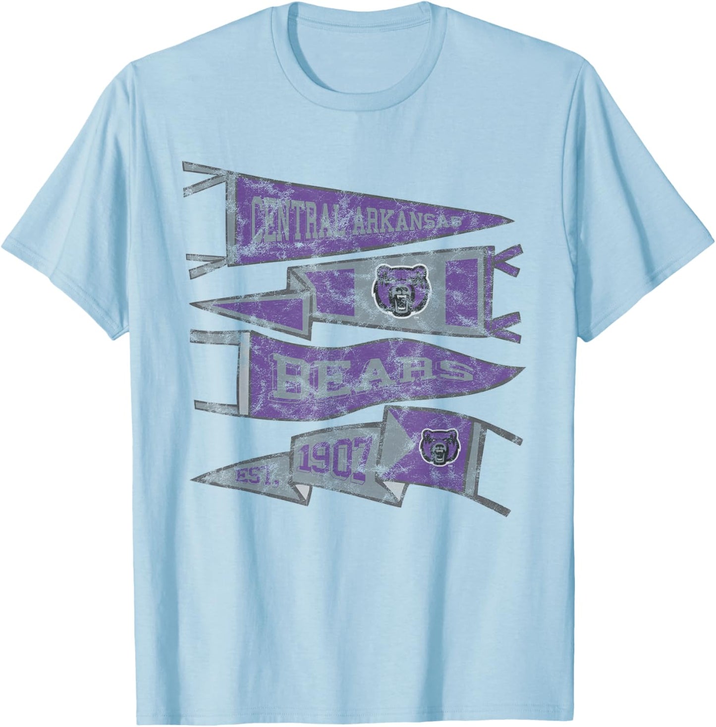 University of Central Arkansas Bears Distressed Pennants T-Shirt - T-Shirt | Light Blue
