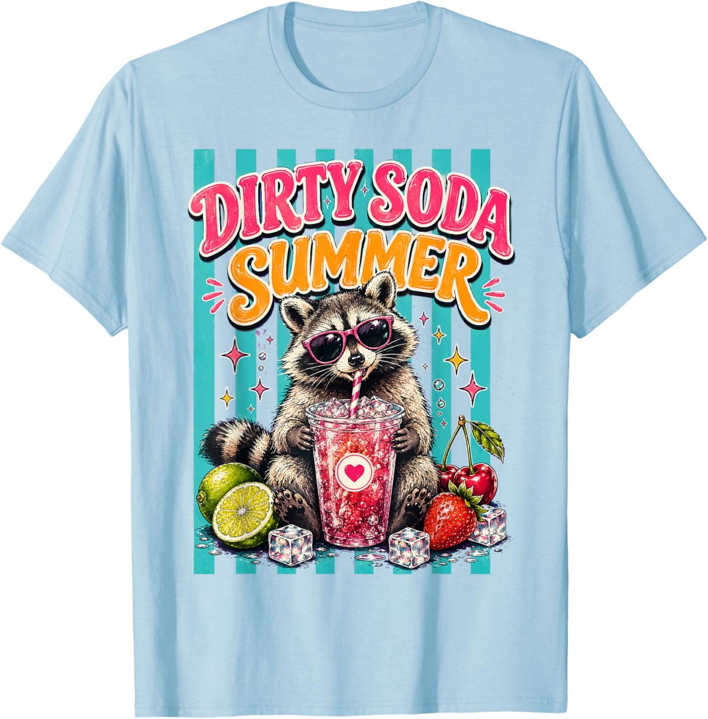 Dirty Soda Summer Retro Raccoon T-Shirt - T-Shirt | Light Blue
