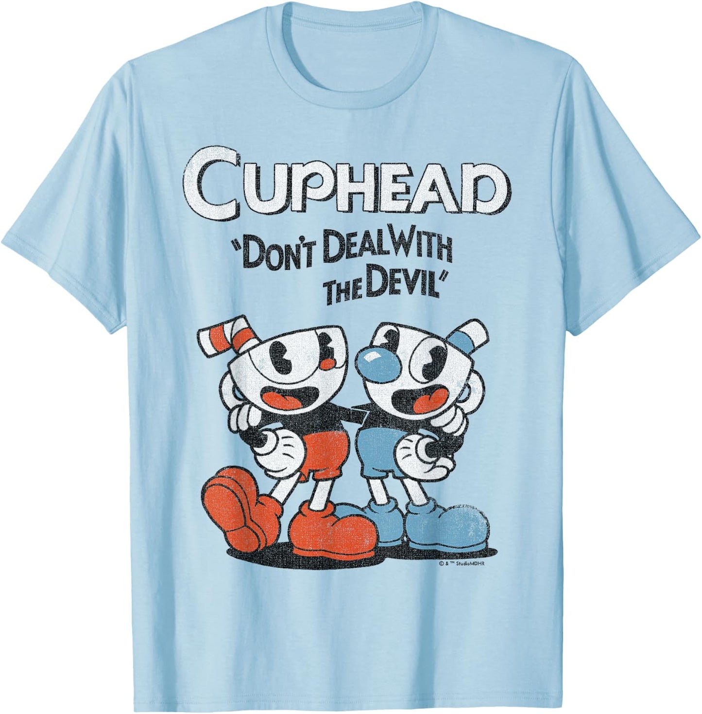 Cuphead & Mugman Don't Deal with The Devil Small T-Shirt - T-Shirt | Light Blue