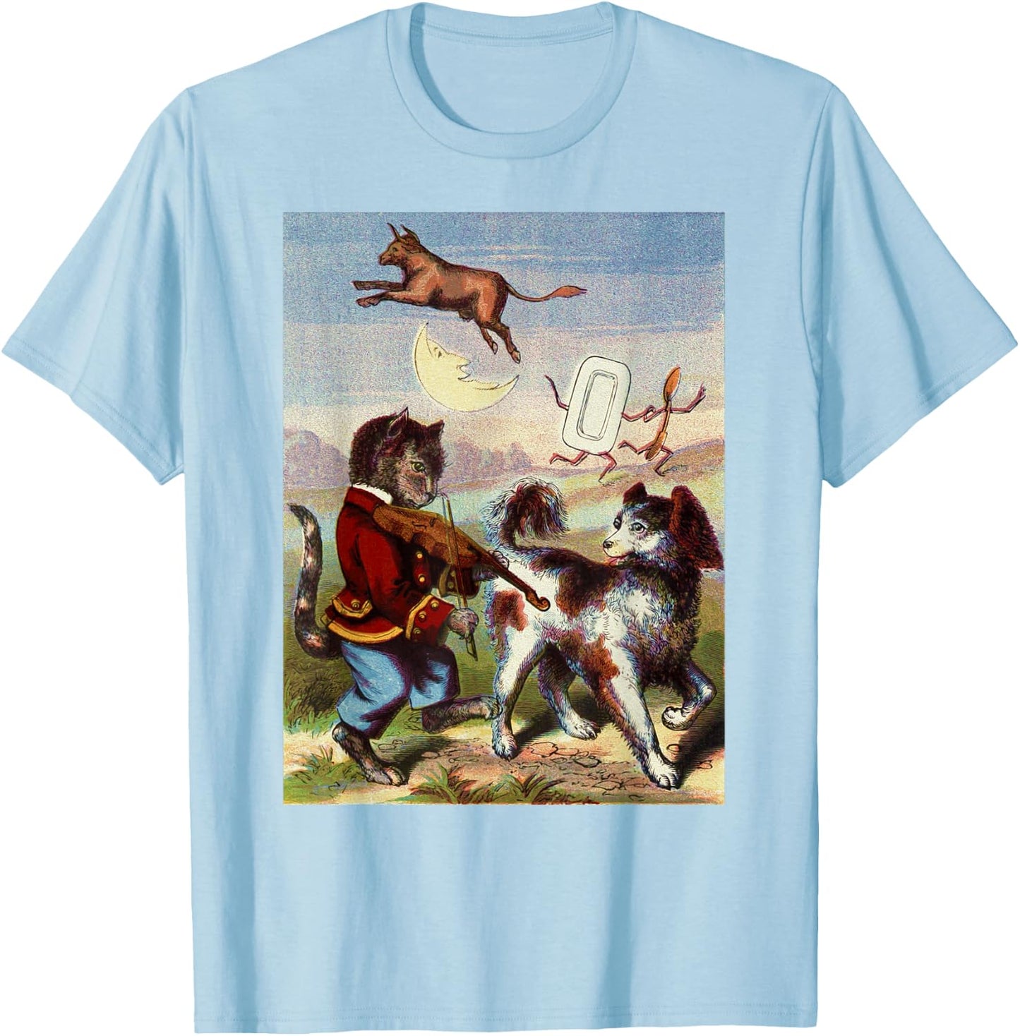 Cat and the Fiddle Nursery Rhyme for Kids and Adults T-Shirt - T-Shirt | Light Blue