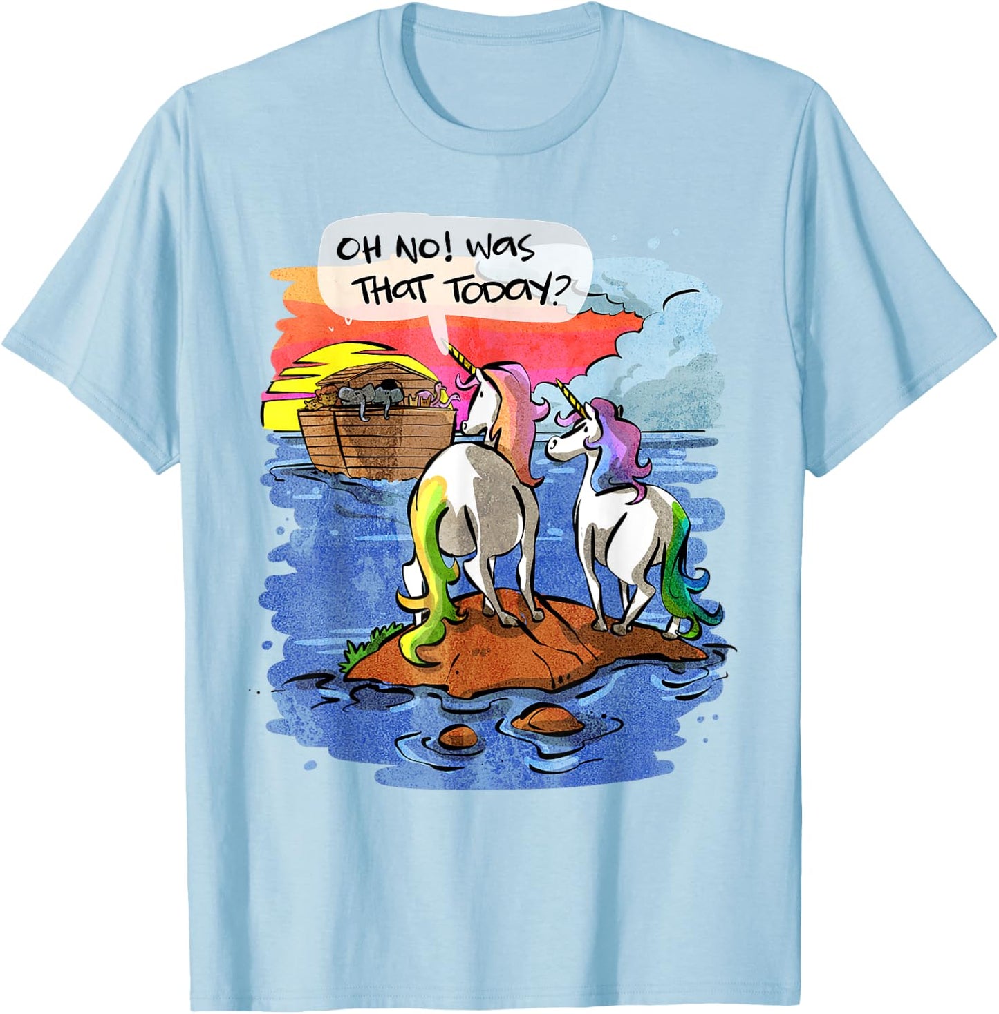 Noah Guy Unicorn Noahs Ark Design For Girls And Adults T-Shirt - T-Shirt | Light Blue