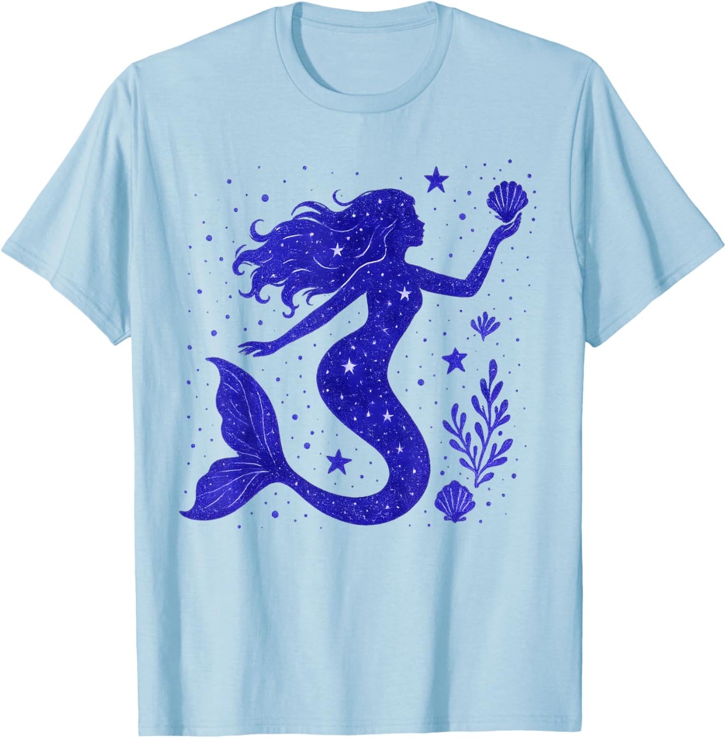 Mermaid Sea Life Colorful Art Graphic Girls Teens T-Shirt - T-Shirt | Light Blue