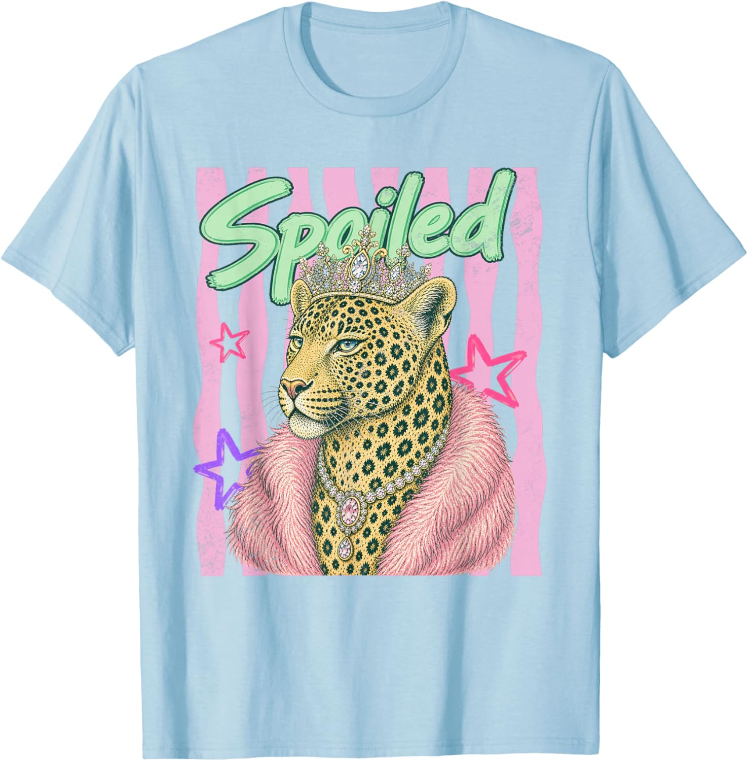 Spoiled Leopard Queen Crown Feline Design T-Shirt - T-Shirt | Light Blue