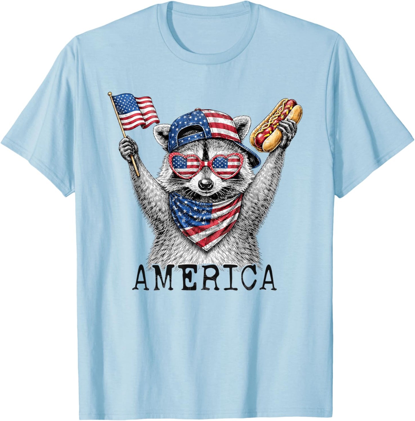 4th of July America Raccoon T-Shirt - T-Shirt | Light Blue