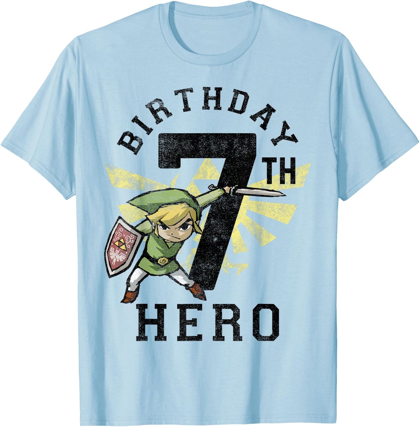 Legend of Zelda Link 7th Birthday Hero Triforce Logo Small T-Shirt - T-Shirt | Light Blue