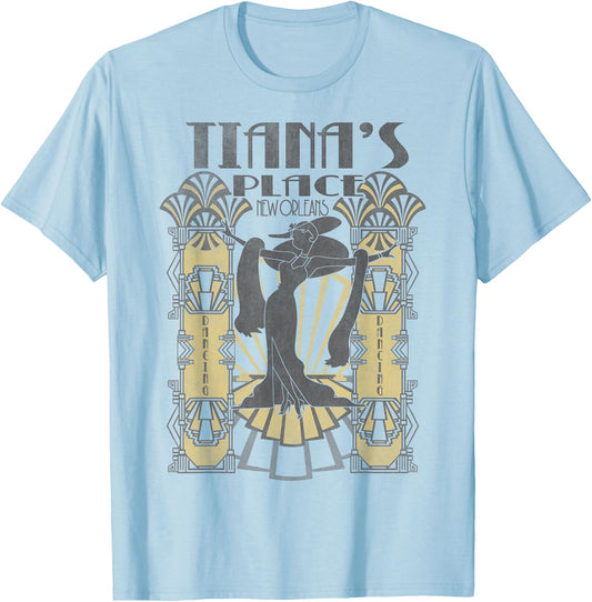 Disney Princess and The Frog Tiana's Place Art Deco Poster Small T-Shirt - T-Shirt | Light Blue