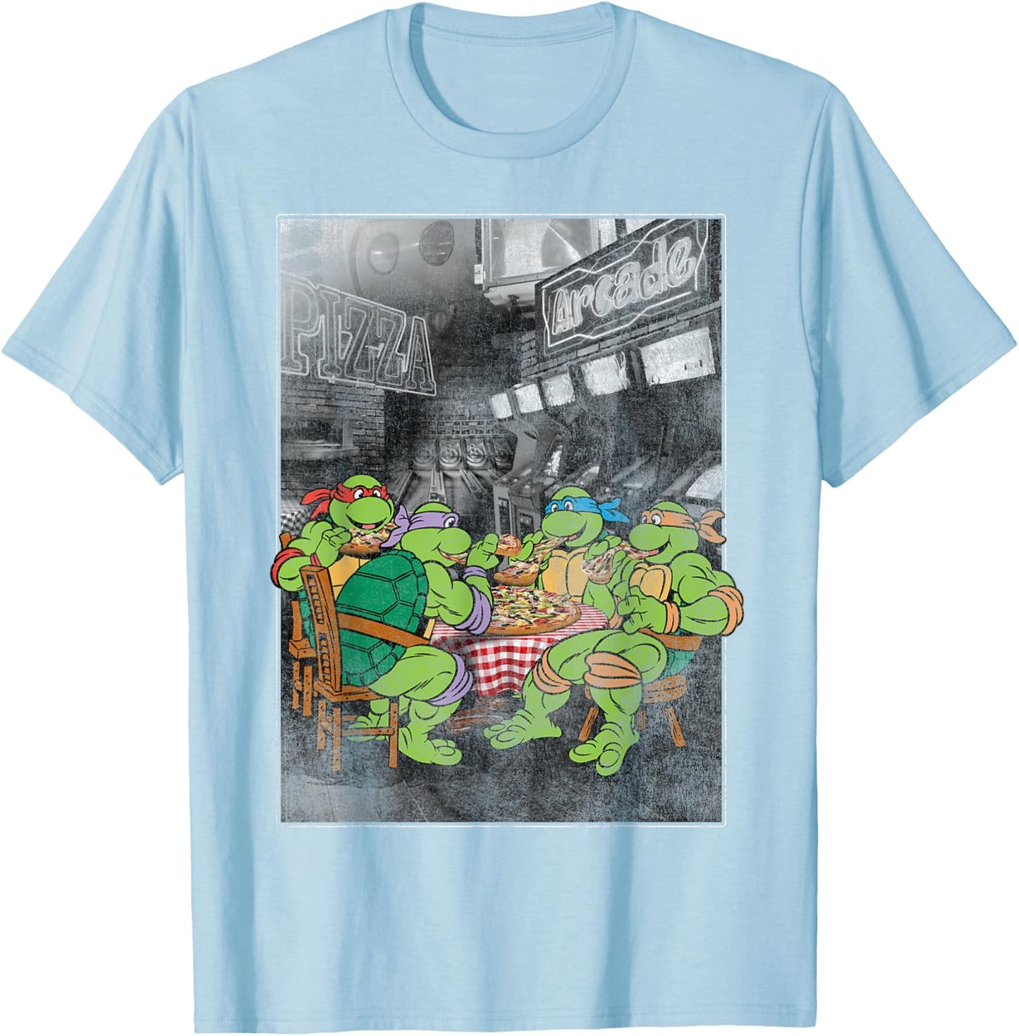 Teenage Mutant Ninja Turtles Pizza Eating And Arcade T-Shirt - T-Shirt | Light Blue