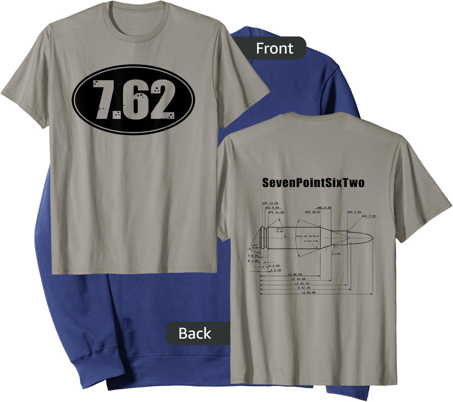 7.62 SKS AK47 Rifle Ammo Gun Bullet Size Dbl Sided Shirt Sweatshirt - Sweatshirt | Navy