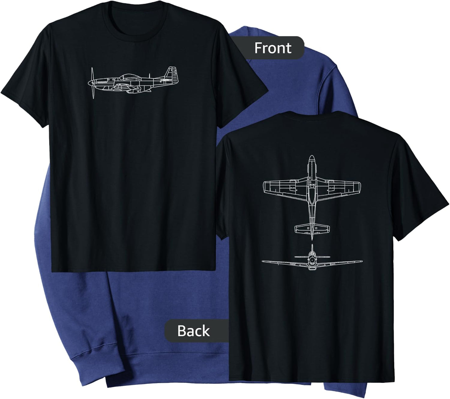 The P-51: WWII Fighter Airplane Pilot Front & Back Sweatshirt - Sweatshirt | Navy