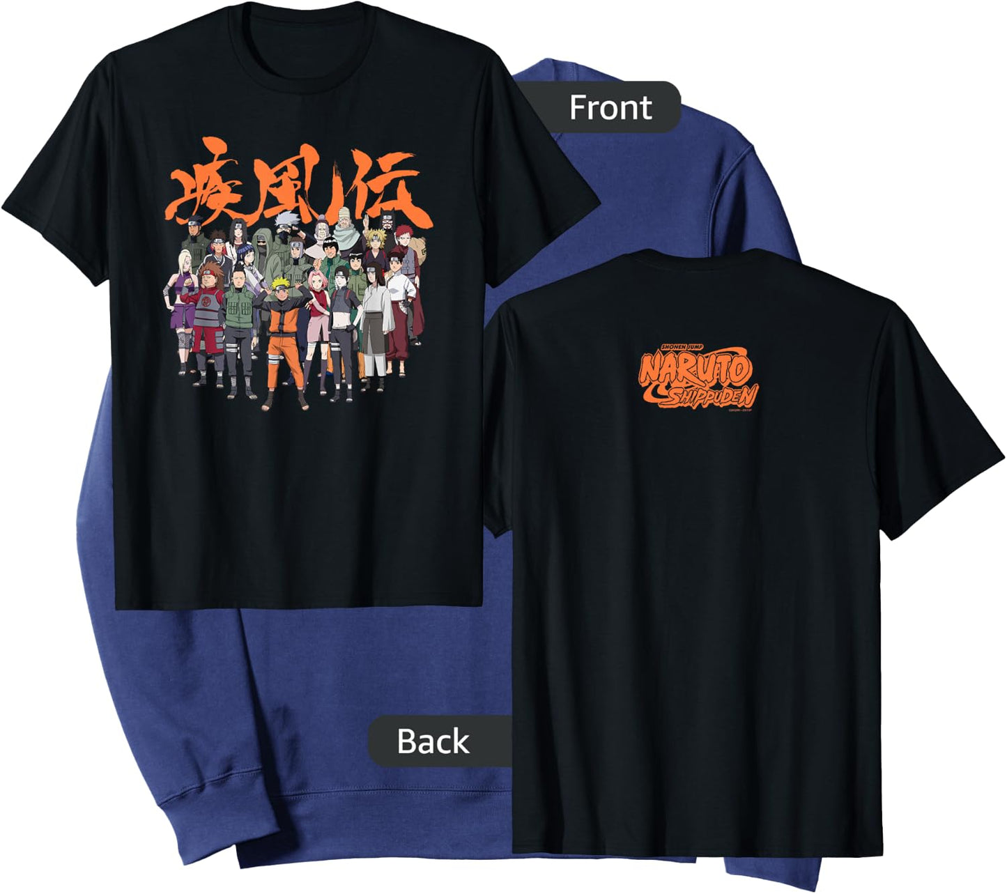 Naruto Shippuden Cast Group with Logo Front and Back Anime Sweatshirt - Sweatshirt | Navy