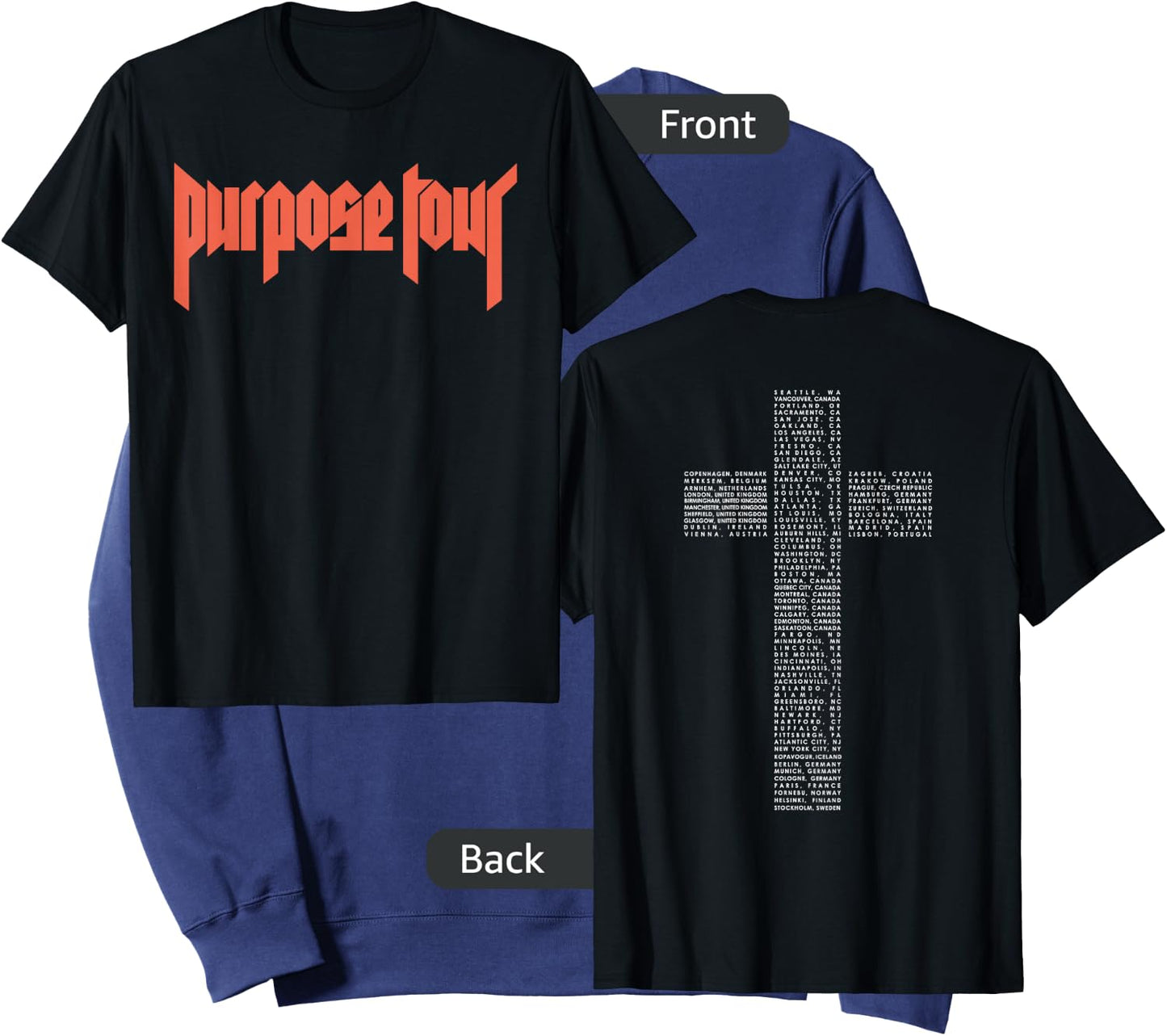 Justin Bieber Official Purpose Tour Cross Dateback Sweatshirt - Sweatshirt | Navy