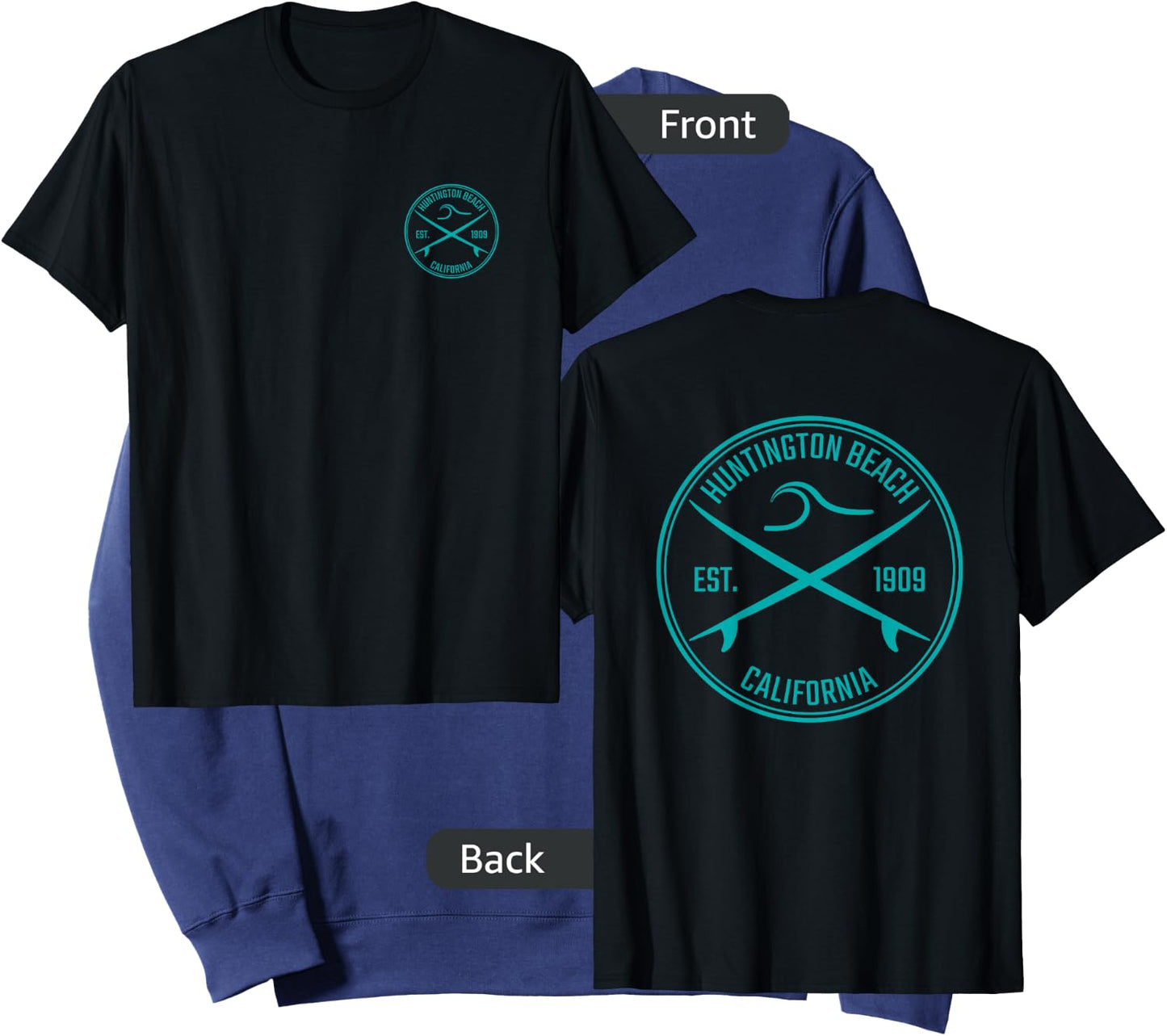 Huntington Beach California Surfer (Front & Back) Sweatshirt - Sweatshirt | Navy